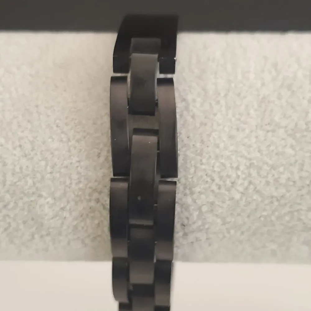Mens Matte Black Stainless Steel Link ID Bracelet 7.75 Inch Industrial‎ Sleek